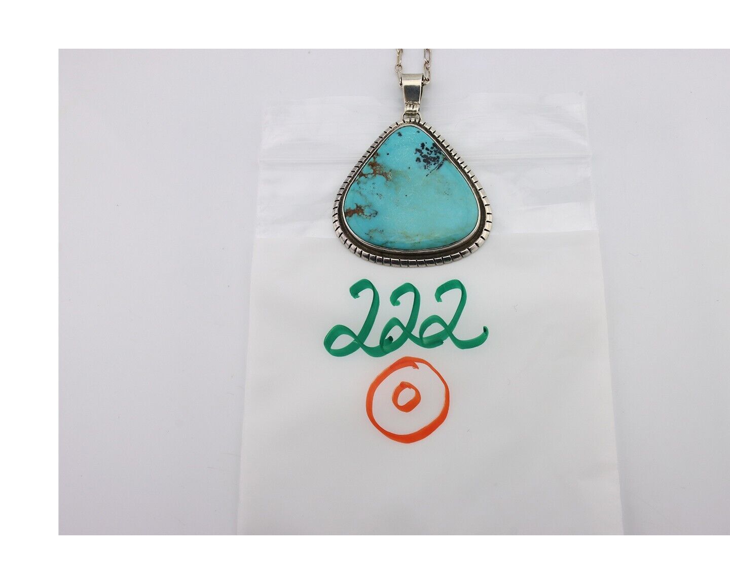 Navajo Necklace 925 Silver Natural Whole Slab Turquoise Signed Pictograph C.80's