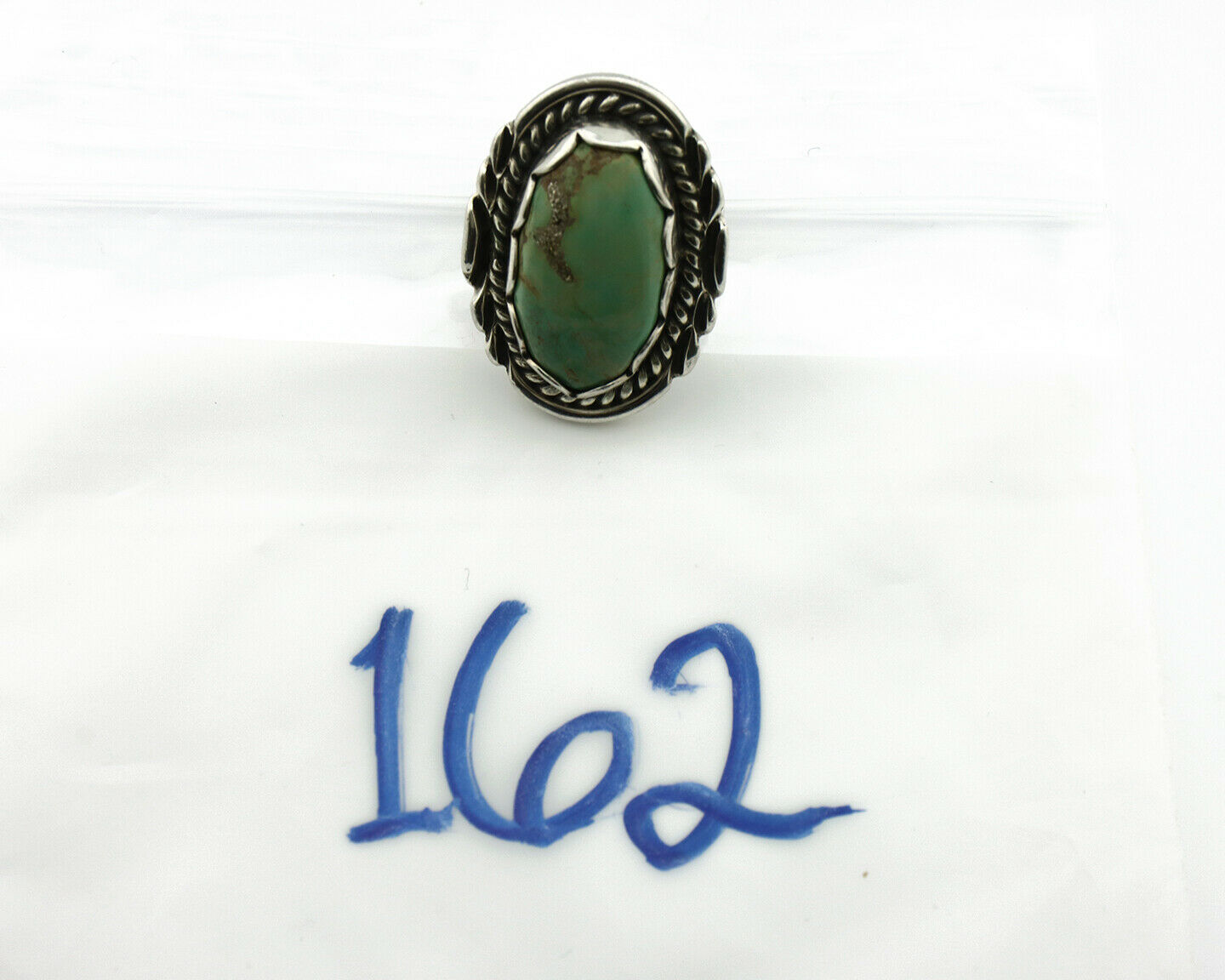 Navajo Ring .925 Silver Natural Uncolored Green Turquoise Signed Apache C.80's