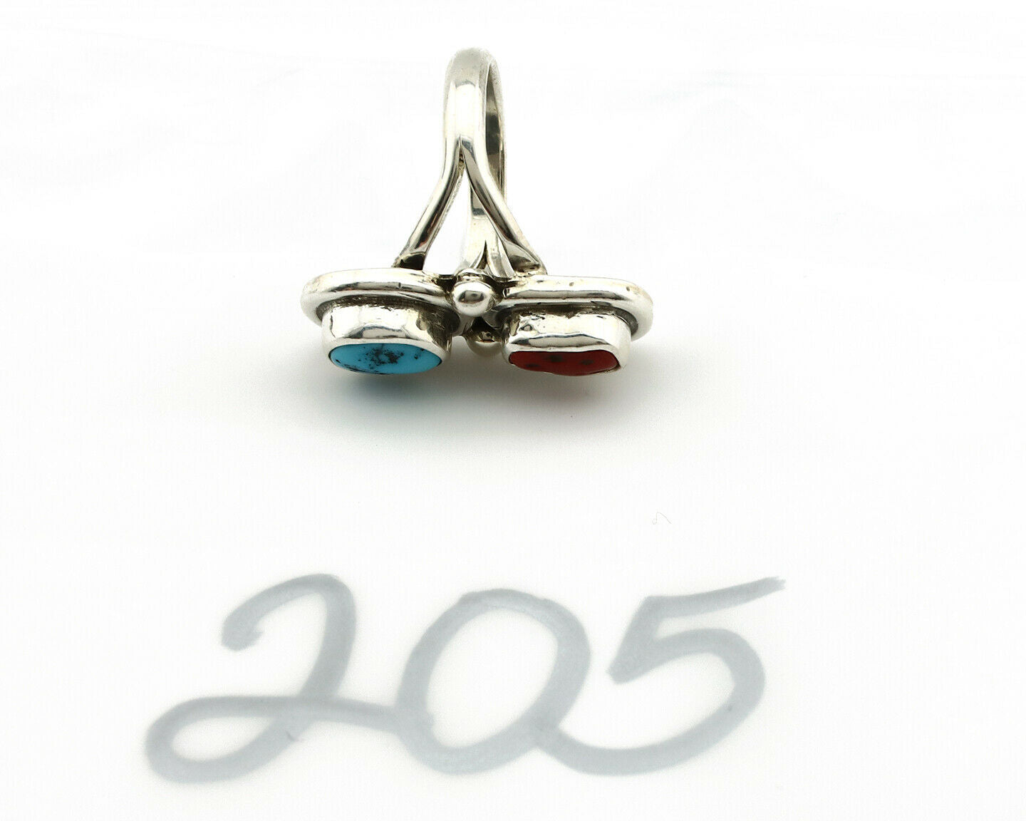 Navajo Ring .925 Silver Red Coral & Blue Turquoise Native Artist C.80's