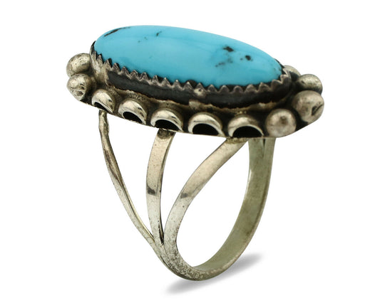 Navajo Ring .925 Silver Natural Blue Turquoise Artist Signed SC C.80's