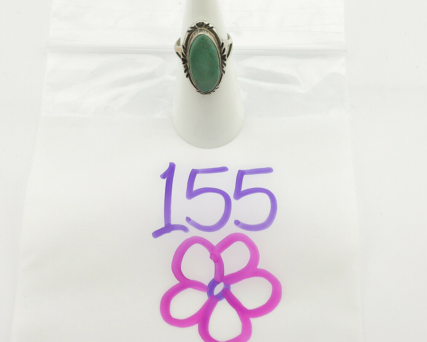 Navajo Ring .925 Silver Natural Turquoise Artist Signed Native American C.80's