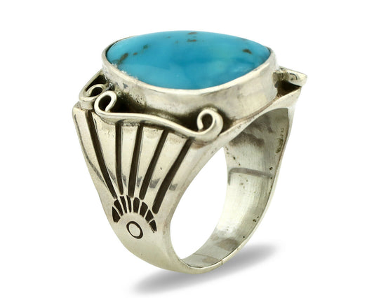 Navajo Ring .925 Silver Blue Turquoise Artist Signed T C.80's