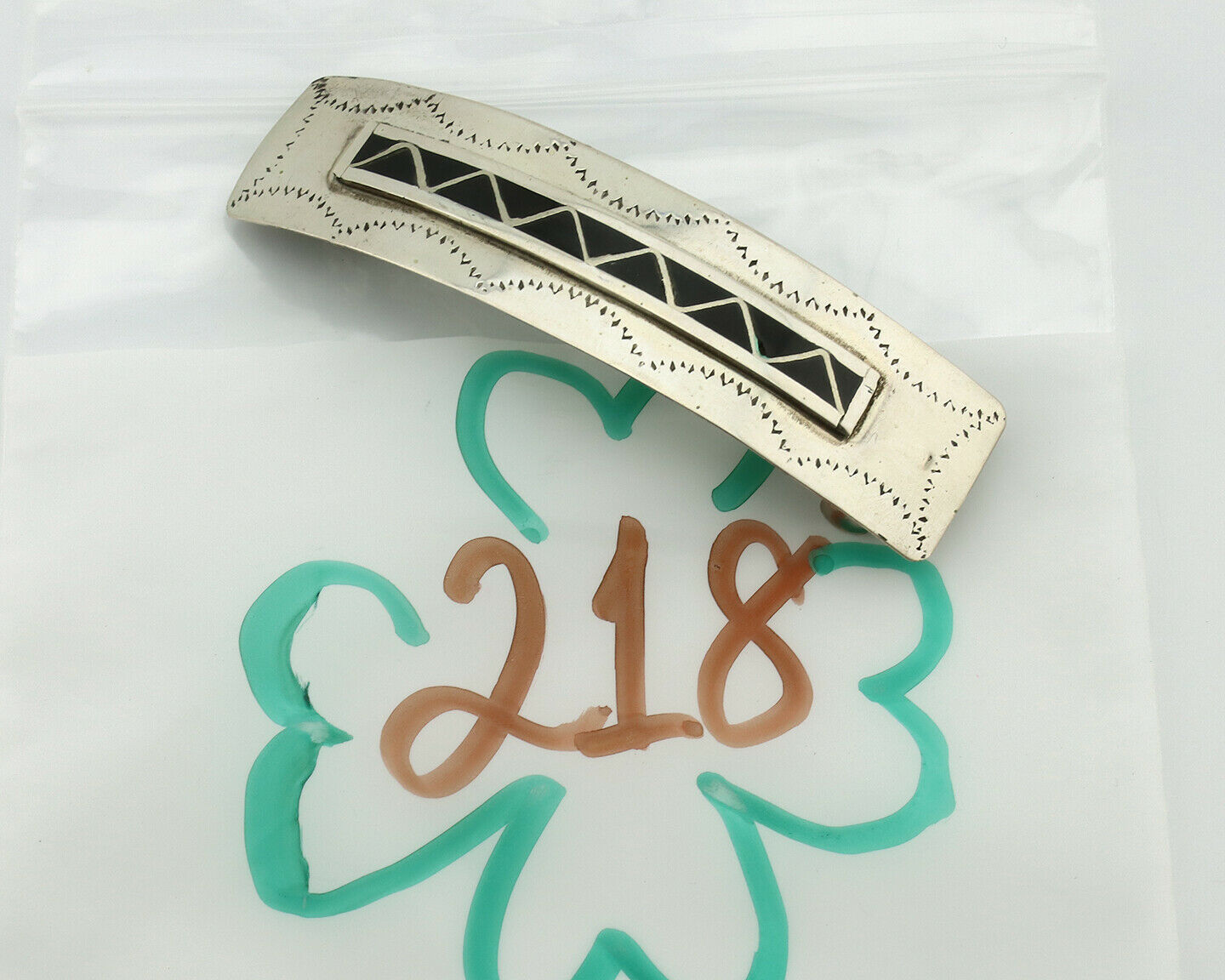 Women's Navajo Hair Clip .925 Silver Inlaid Black Onyx Native American Artist