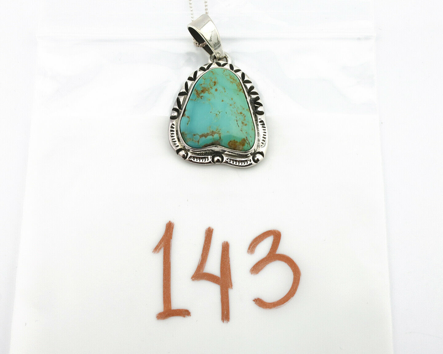 Navajo Kingman Turquoise Pendant .925 Silver Hand Stamped Signed Gecko C.80's