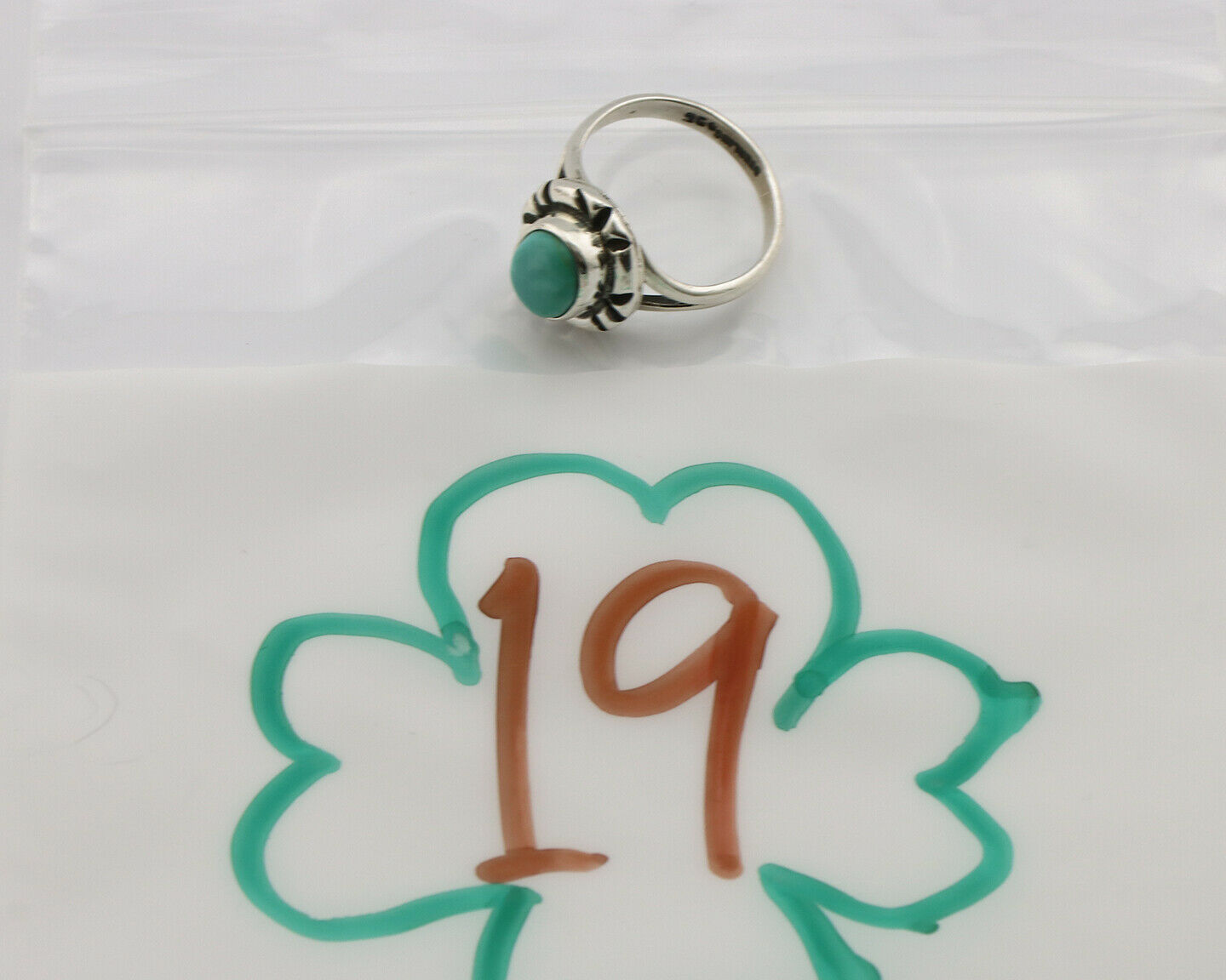 Navajo Ring .925 Silver Kingman Turquoise Artist Signed Gecko C.90's