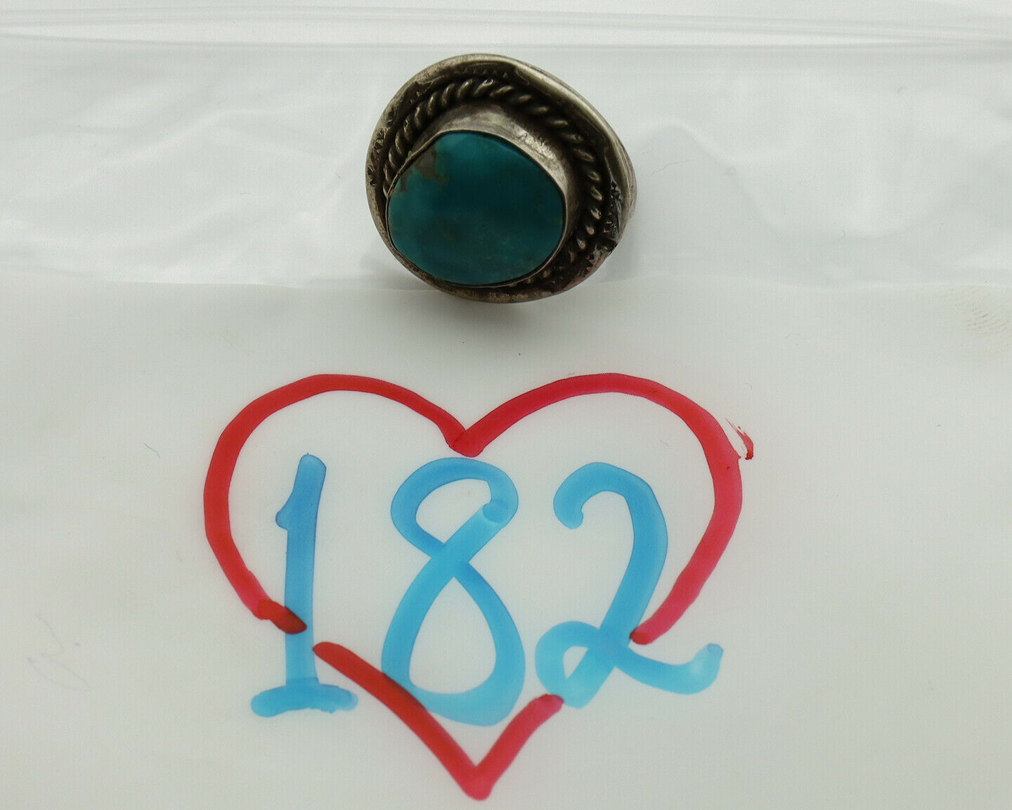 Navajo Ring .925 Silver Blue Turquoise Native American Artist C.1980's