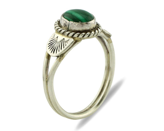 Navajo Ring 925 Silver Natural Mined Malachite Native American Artist C.80's
