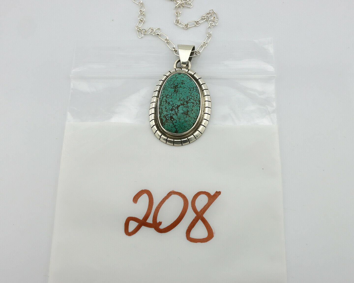 Navajo Pendant .925 Silver Spiderweb Turquoise Native American C.80's