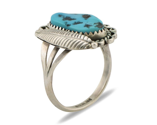 Navajo Ring .925 Silver Sleeping Beauty Turquoise Native American Artist C.80's