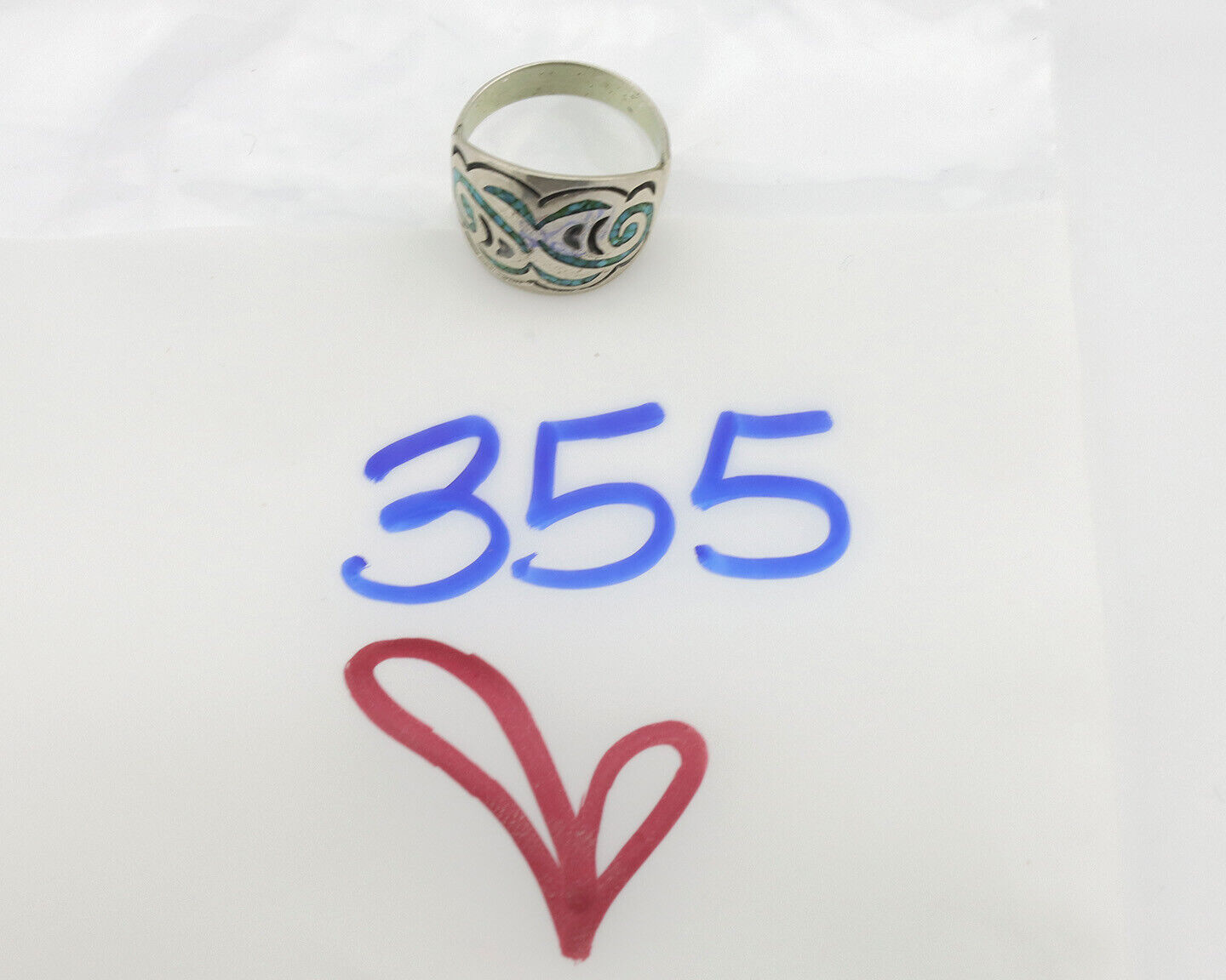Navajo Ring 925 Silver Chip Inlay Turquoise Artist Signed Thomas Singer C.80's