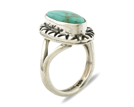 Navajo Ring .925 Silver Natural Mined Turquoise Artist Signed Gecko C.80's