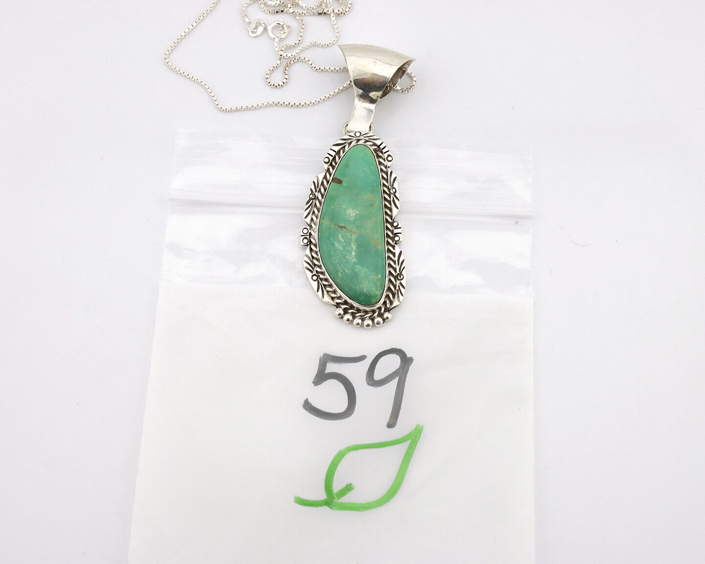 Navajo Necklace 925 Silver Natural Green Turquoise Artist Signed J C.80's