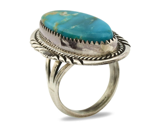 Navajo Ring .925 Silver Blue Turquoise Artist Signed M Begay C.1980's