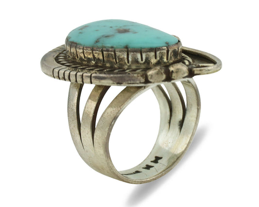 Navajo Ring .925 Silver Morenci Turquoise Artist Signed MN C.1980's