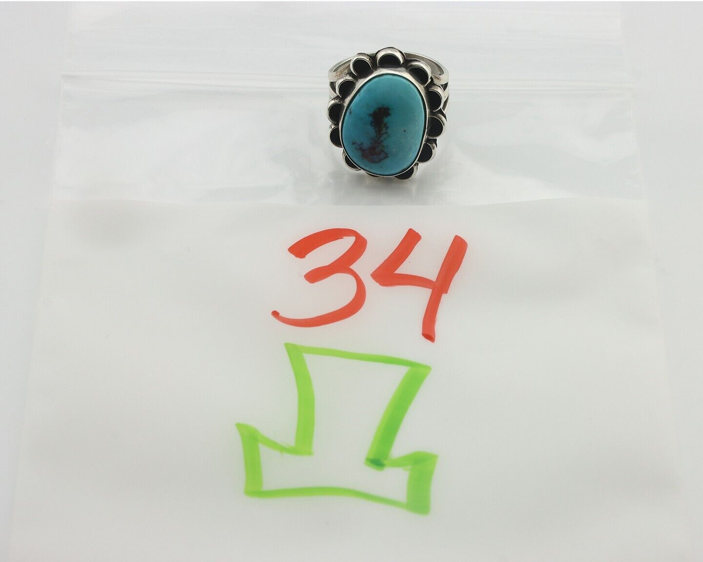 Navajo Ring .925 Silver Natural Blue Turquoise Native American Artist C.80's