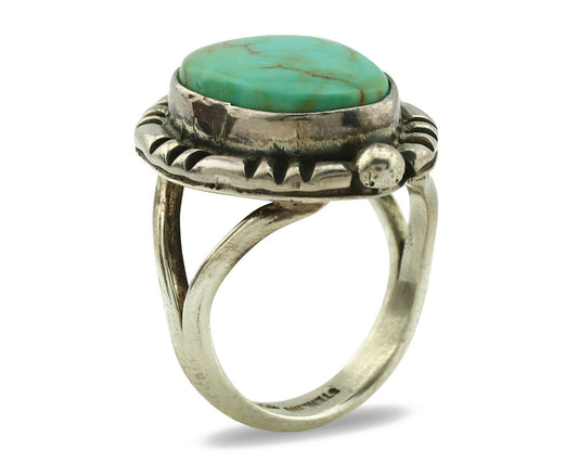 Navajo Ring .925 Silver Kingman Turquoise Artist Signed Gecko C.1980's