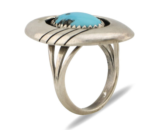 Navajo Ring 925 Silver Sleeping Beauty Turquoise Signed P C.80's