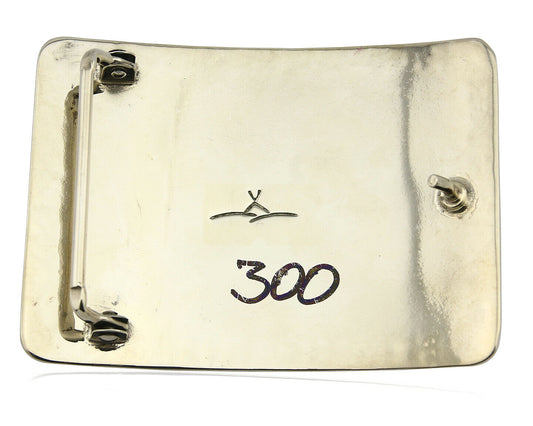 Navajo Handmade Belt Buckle .999 Nickle Silver Onyx Artist Signed Tipi C.80's