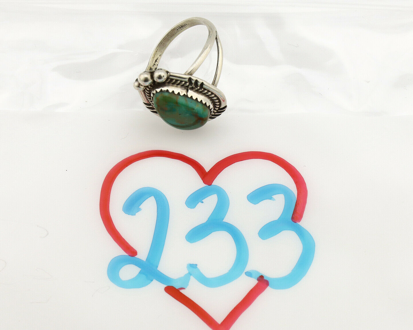 Navajo Ring .925 Silver Kingman Turquoise Artist Signed A C.1980's