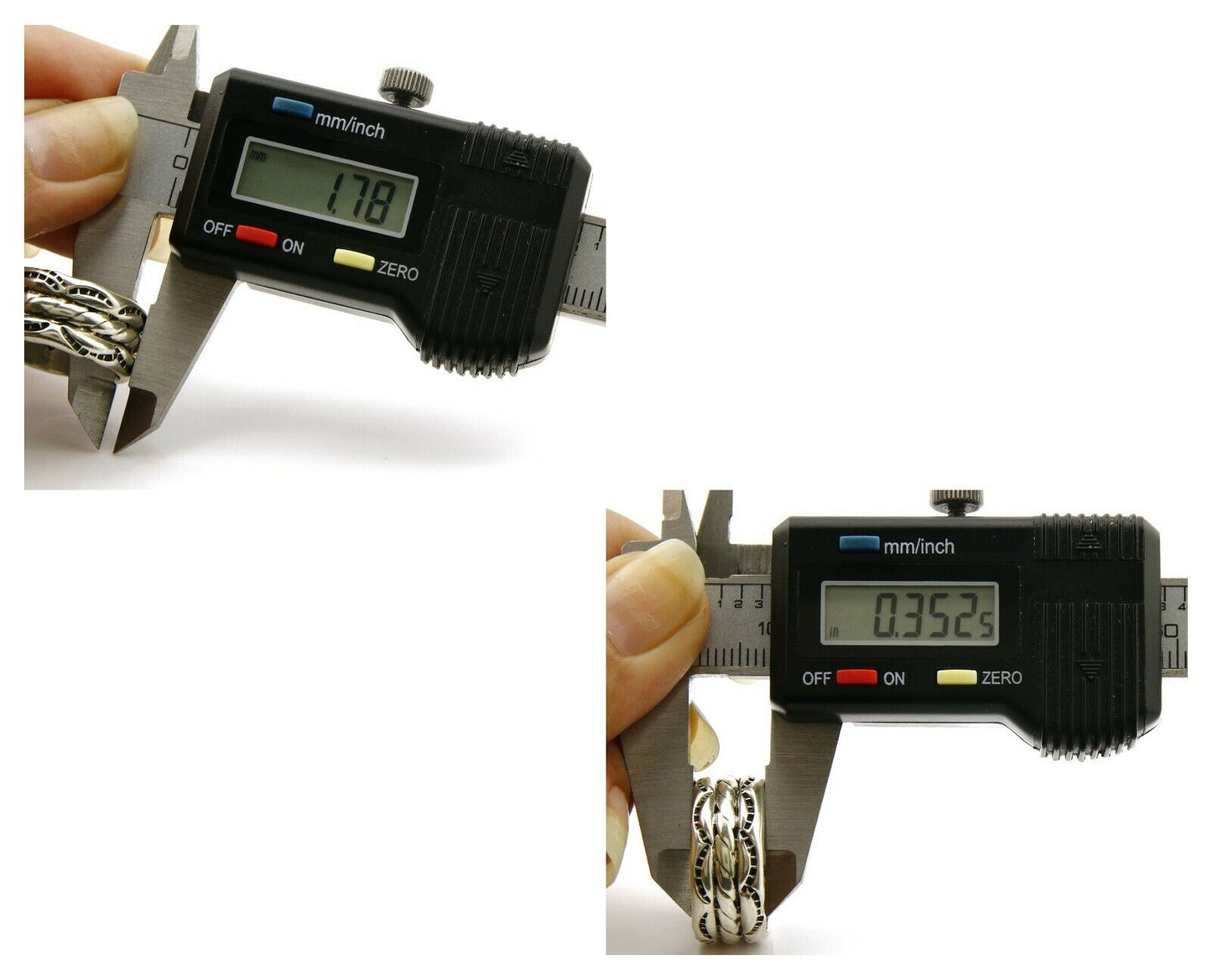 Navajo Ring .925 Silver Handmade Hand Stamped 3 Row Rope Band C.1980's Size 8.0