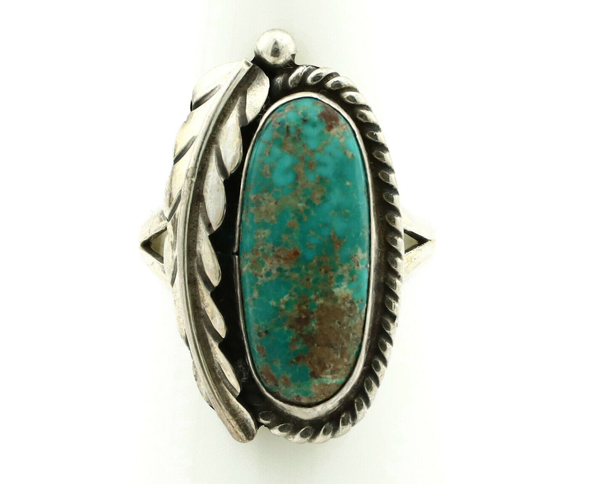 Navajo Ring .925 Silver Turquoise Mountain Signed Artist Apache C.80's