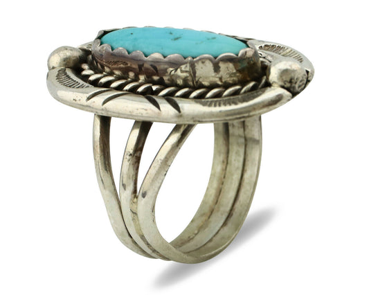 Navajo Ring .925 Silver Blue Turquoise Artist Signed V&N EDSITTY C.80's