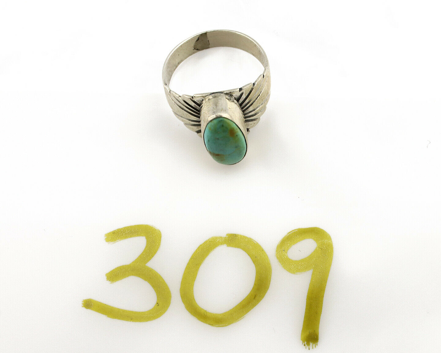 Navajo Ring .925 Silver Kingman Turquoise Artist Signed Apache C.80's