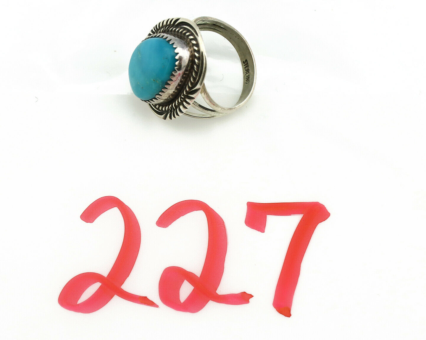 Navajo Ring .925 Silver Blue Turquoise Native American Artist C.1980's