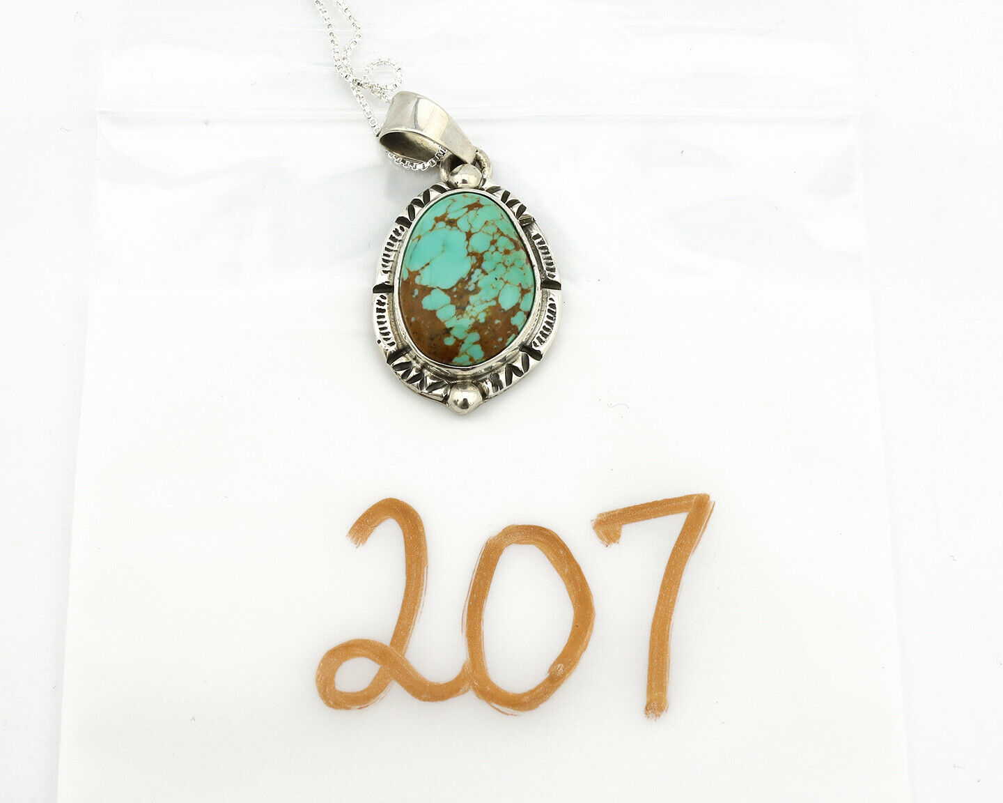 Navajo Necklace .925 Silver Kingman Turquoise Signed Gecko C.1980's