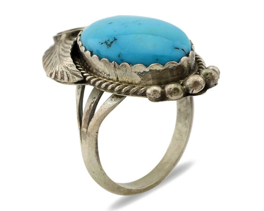 Navajo Ring 925 Silver Natural Morenci Turquoise Artist Signed Justin Morris C80