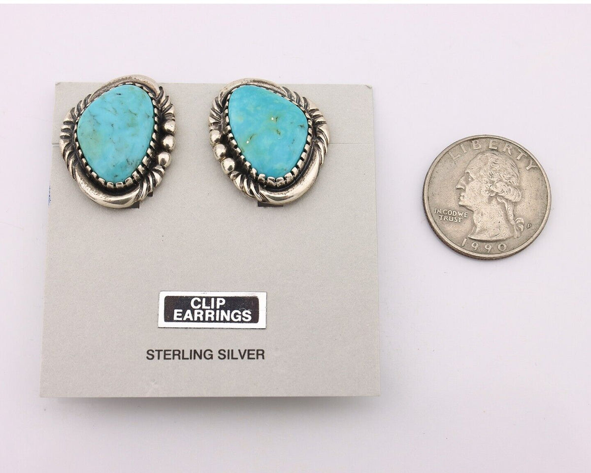 Navajo Earrings 925 Silver Natural Blue Turquoise Native American Artist C.90's