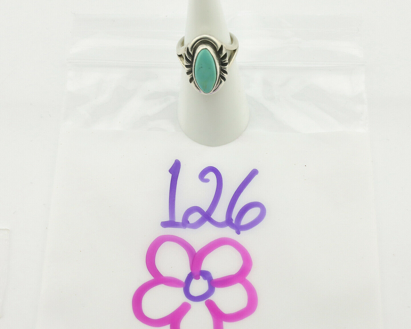 Navajo Ring .925 Silver Natural Mined Turquoise Artist Signed Gecko C.80's