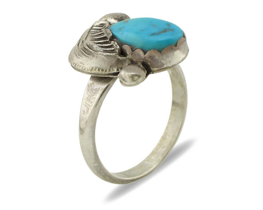 Zuni Ring 925 Silver Natural Mined Blue Turquoise Artist Signed Simplicio C.80's