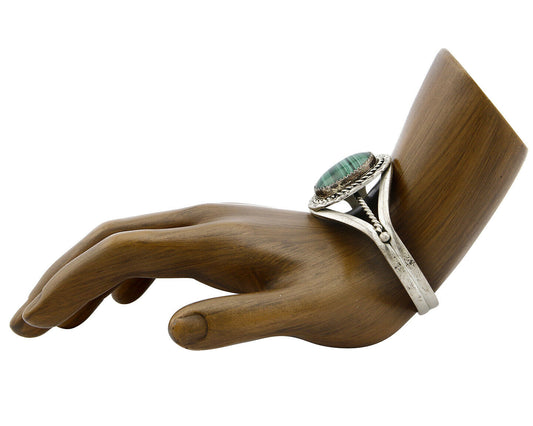 Women's Navajo Malachite Bracelet .925 Silver Native American 80's