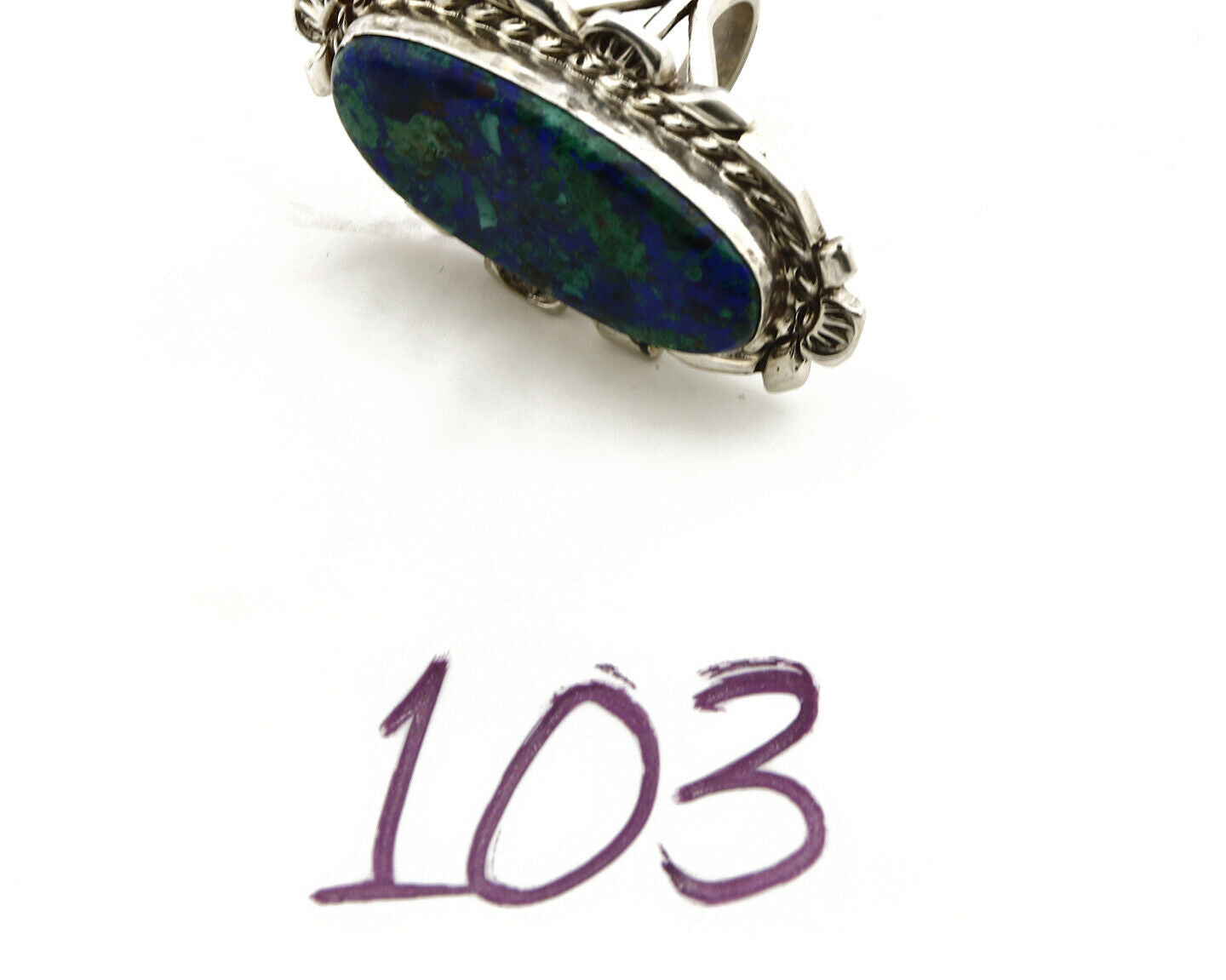 Navajo Azurite Ring .925 Silver Signed Artist Billie Eagle C.80's