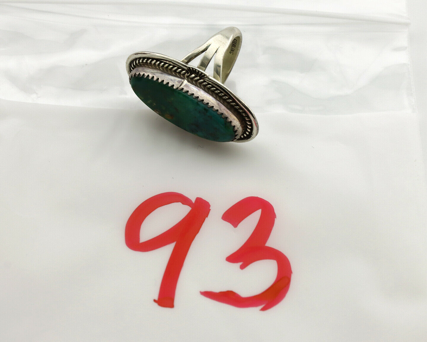 Navajo Ring .925 Silver Kingman Turquoise Artist Signed M Begay C.1980's