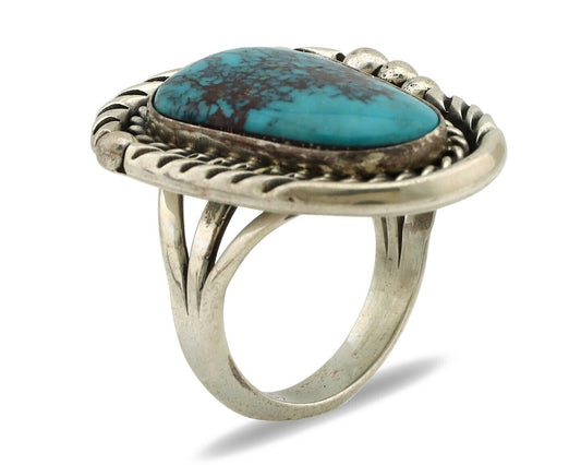 Navajo Ring 925 Silver Natural Blue Turquoise Artist Signed Ben S C.80's