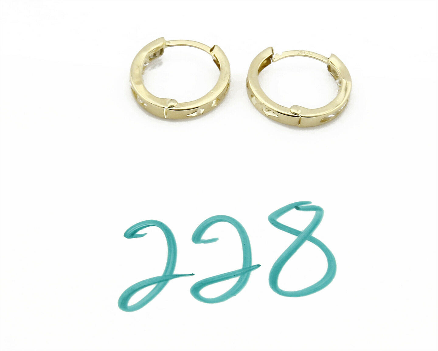 Women's 3.0 mm x 14 mm REAL 14k SOLID YELLOW GOLD Simulated Diamond Hoop Earring