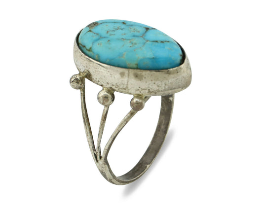 Navajo Ring .925 Silver Morenci Turquoise Artist Signed R C.80's