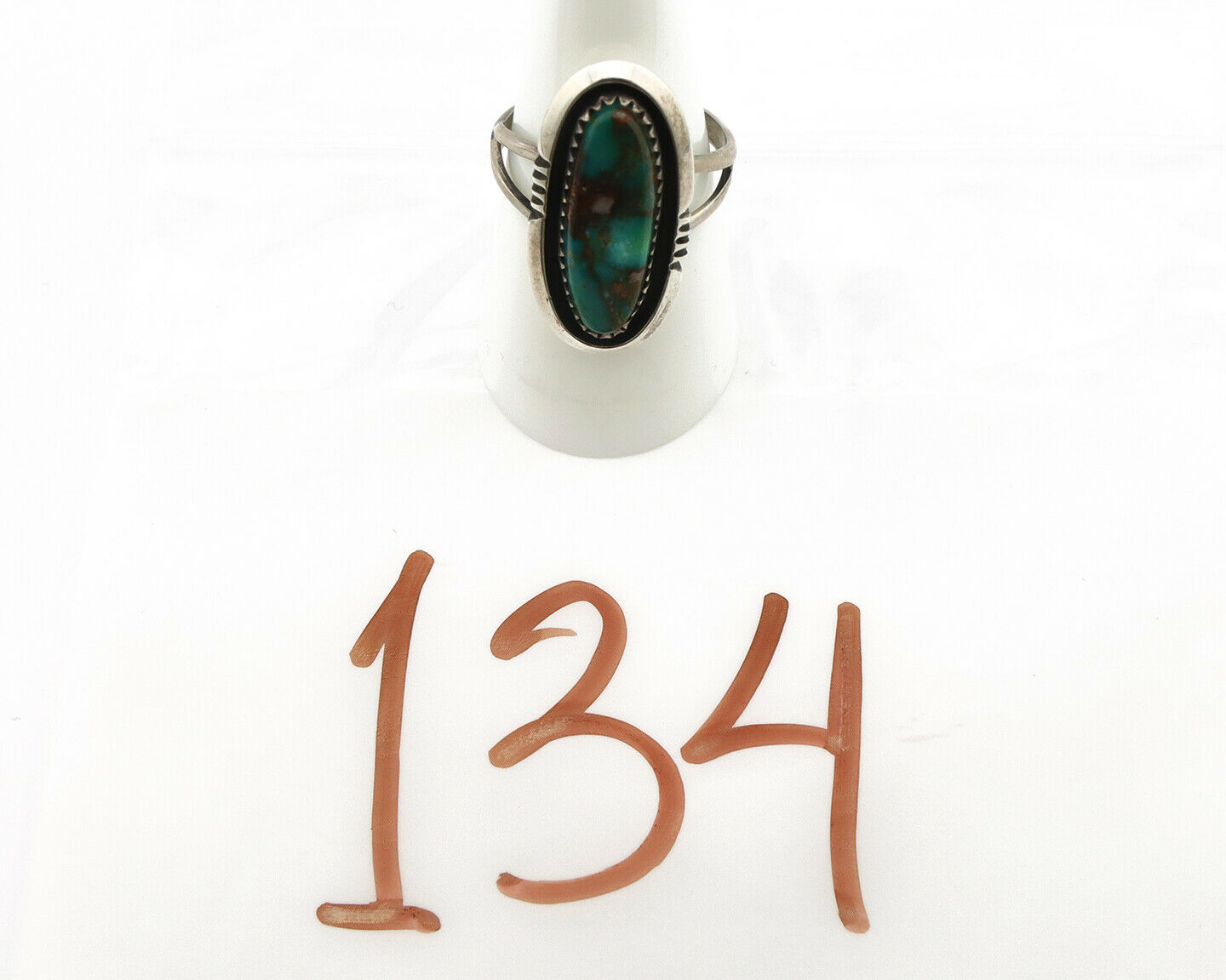 Navajo Ring .925 Silver Turquoise Mountain Signed USA C.80's