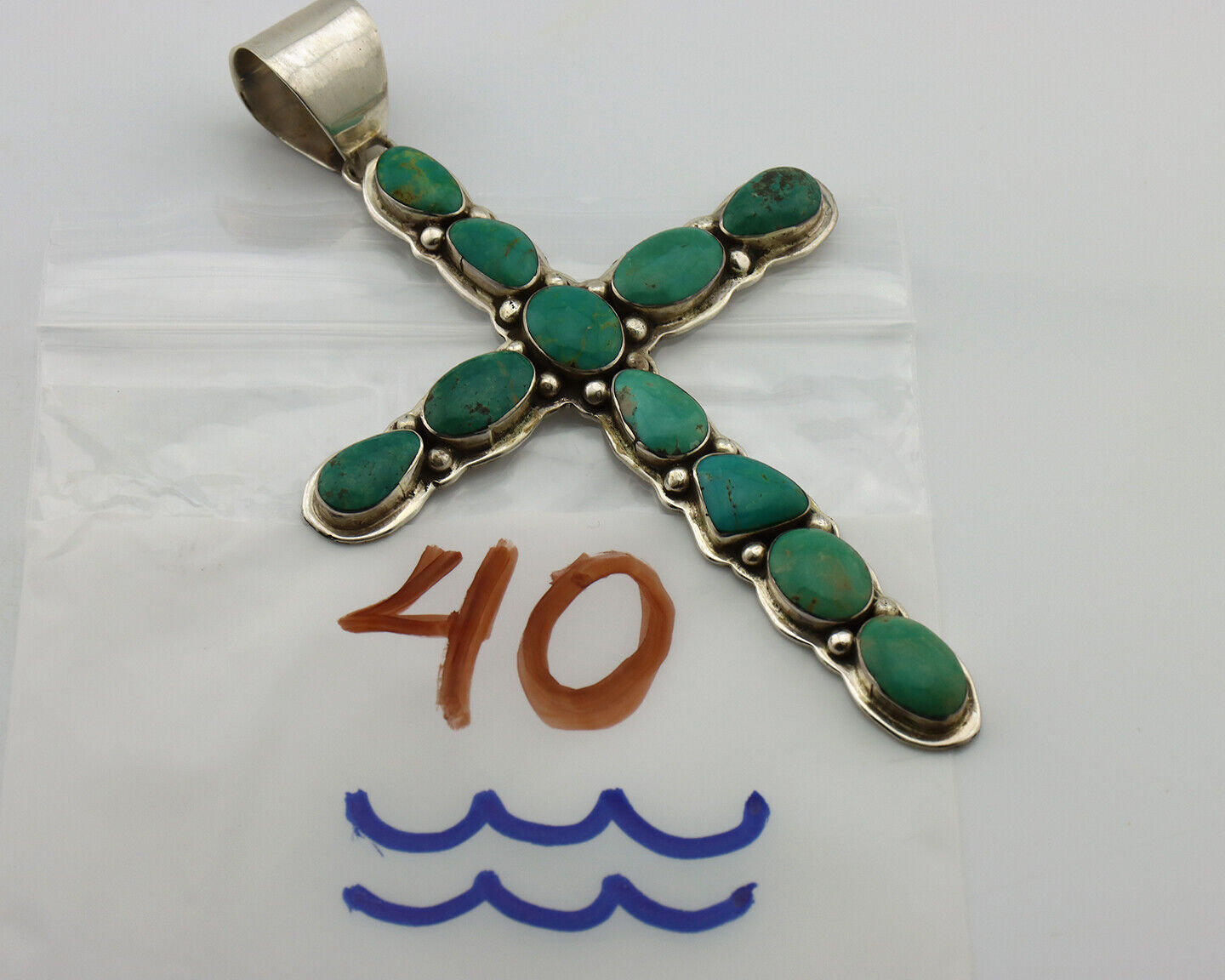 Navajo Cross Necklace 925 Silver Turquoise Artist Signed James Mason C.80's