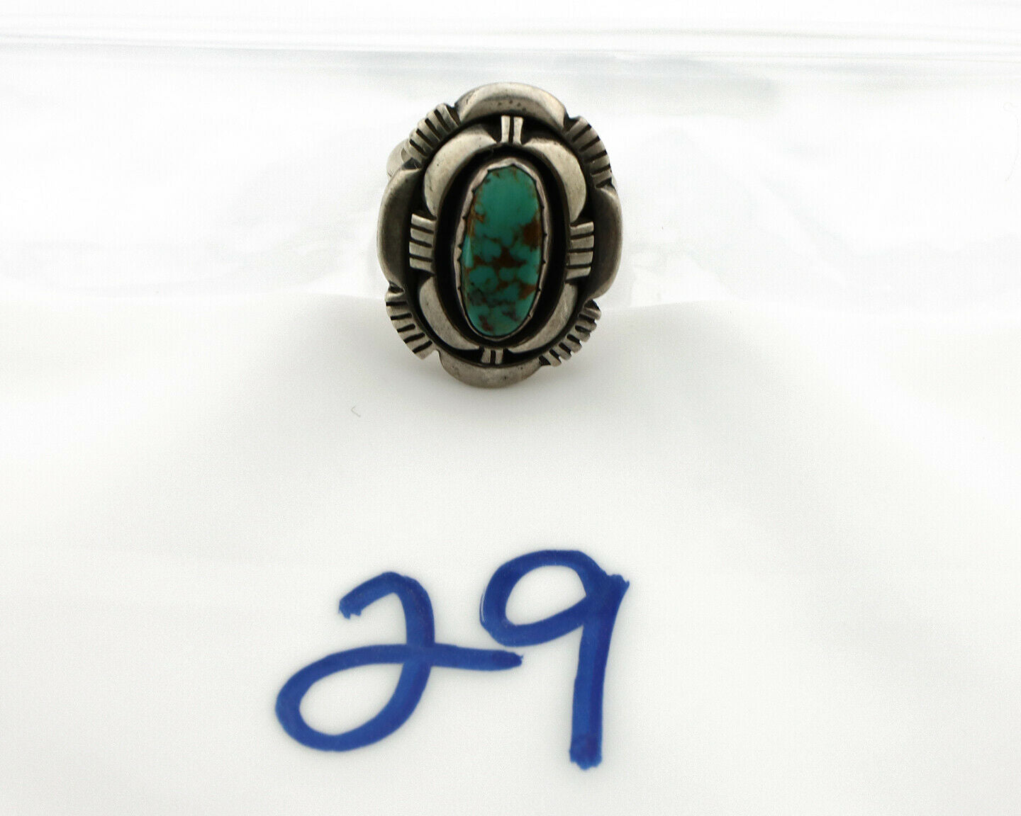 Navajo Ring .925 Silver Spiderweb Turquoise Artist Signed L. M. Nez C80s