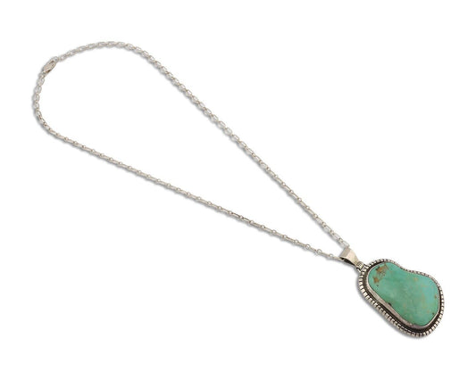 Navajo Necklace 925 Silver Natural Whole Slab Turquoise Signed Pictograph C.80's