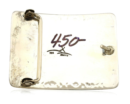 Navajo Belt Buckle .925 Silver Natural Blue Turquoise Artist Signed Tepee C.80's