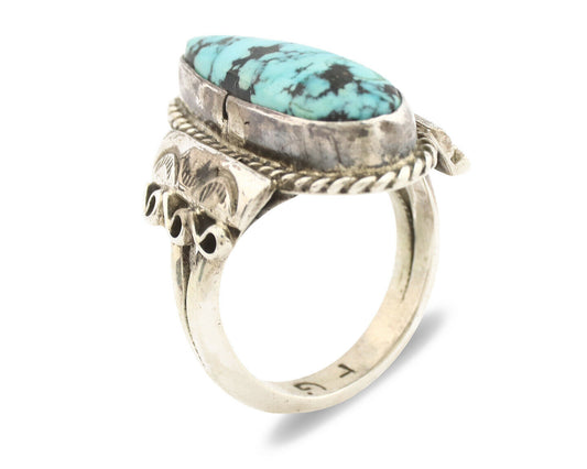 Navajo Ring .925 Silver Blue Spiderweb Turquoise Fred Guerrero C.1980's
