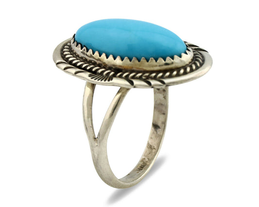 Navajo Ring .925 Silver Sleeping Beauty Turquoise Artist Signed Anna Begay C80s
