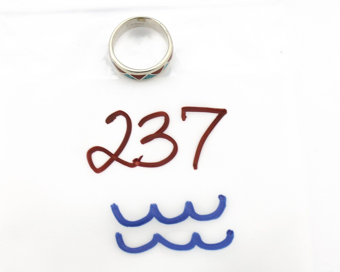 Navajo Chip Inlay Ring 925 Silver Sleeping Beauty Turquoise & Coral Silver Cloud