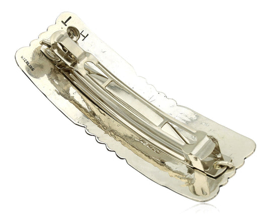 Navajo Hair Clip Barrette .925 Silver Hand Stamped Artist Signed Harold Tom C80s