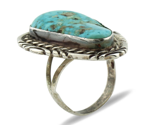 Navajo Ring 925 Silver Blue Gem Turquoise Artist Signed Billy Eagle C.80s