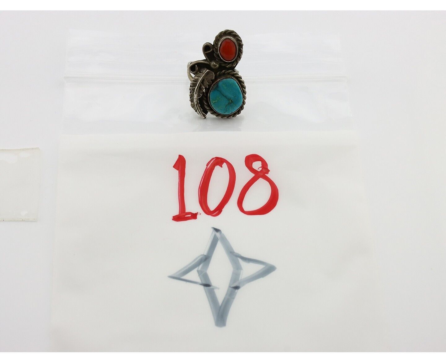 Navajo Handmade Ring 925 Silver Turquiose & Coral Native American Artist C.80's